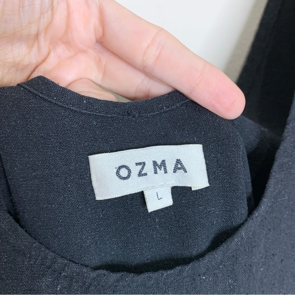 Ozma Coverall Jumpsuit (Sz L) Sleeveless Tapered Crop Raw Silk Noil Black - Picture 12 of 13
